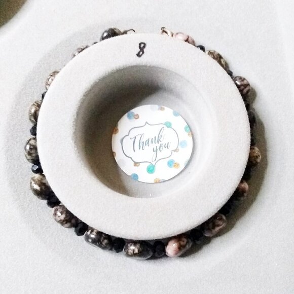 2x Rhodonite Stack Bracelet Set! Statement Bracelet Set 7.5" ~ Pink & Black! - Picture 8 of 9